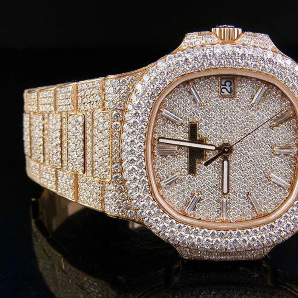 Baguette Cut Moissanite Dial Rose Tone Date Just Watch