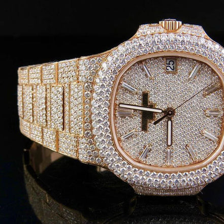 Baguette Cut Moissanite Dial Rose Tone Date Just Watch