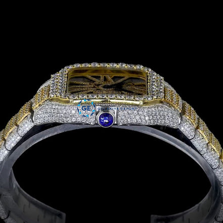 Fabulous Moissanite Skeleton Dual Tone Watch For Men's