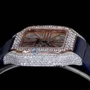 Awesome Blue Leather Belt Diamond Moissanite Watch