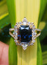 2.5CT Blue Radiant Cut Vintage Halo Engagement Ring