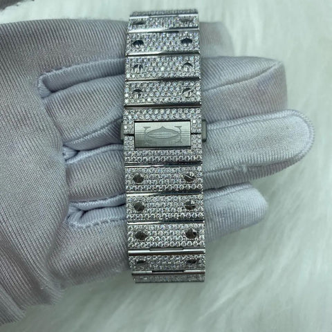 Blue Dial Fully Iced Out Moissanite Watch For Men's