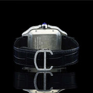 Black Color Roman Numeric Leather Belt Moissanite Watch
