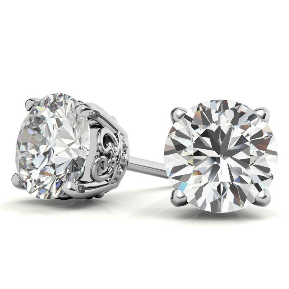 Timeless Four Prong Round Moissanite Stud Earrings