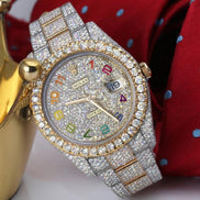 Moissanite Two Tone Rainbow Digit Hip Hop Watch