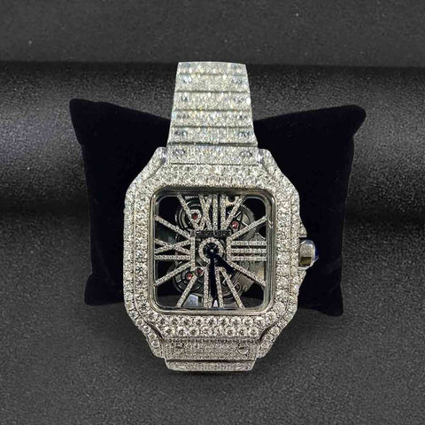 Moissanite Round Cut Skeleton Automatic Wrist Hip Hop Watch