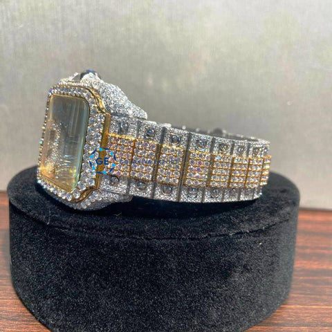 Dual Tone Iced Out Roman Dial Moissanite Diamond Watch