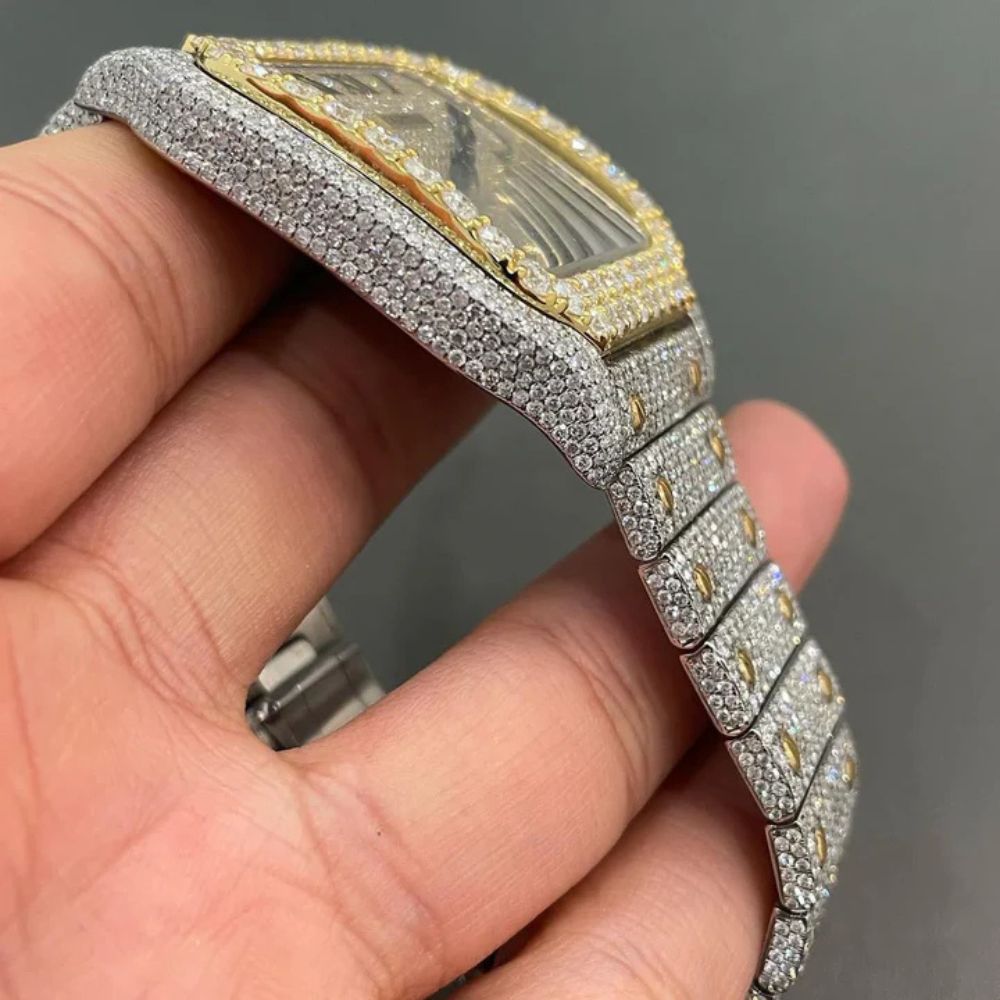 Bust Down Stainless Steel Dual Tone Moissanite Watch