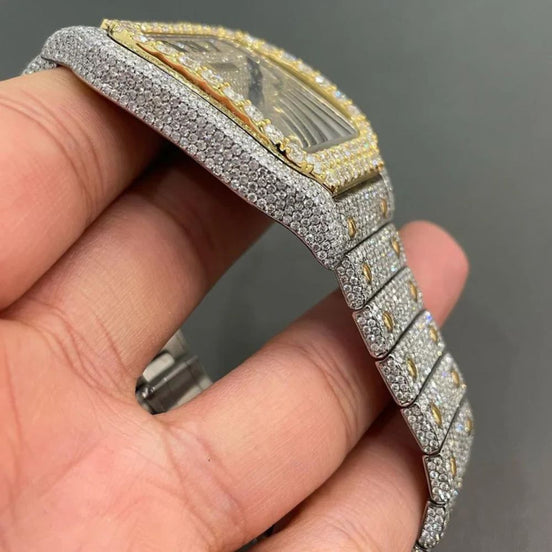 Bust Down Stainless Steel Dual Tone Moissanite Watch