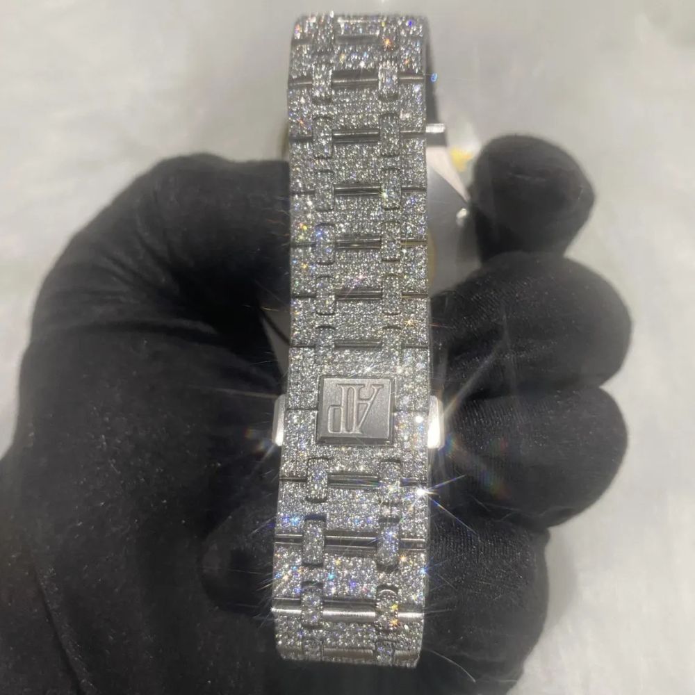 Fully White Black Stick Moissanite Diamond Watch