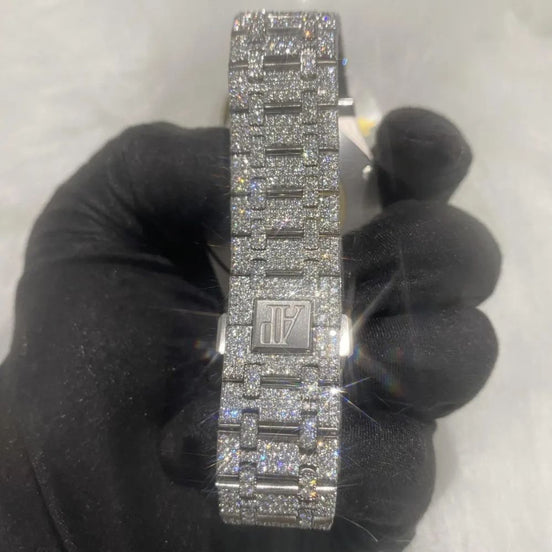 Fully White Black Stick Moissanite Diamond Watch