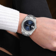 Stainless Steel Moissanite Blue Dial Watch