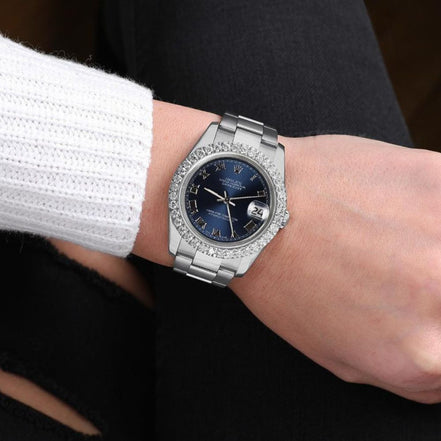 Stainless Steel Moissanite Blue Dial Watch