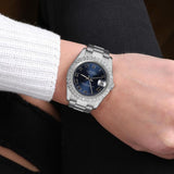 Stainless Steel Moissanite Blue Dial Watch