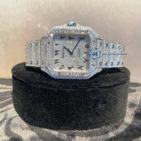 Stainless Steel D Color Moissanite Iced Out Arabic Dial Luxury Watch