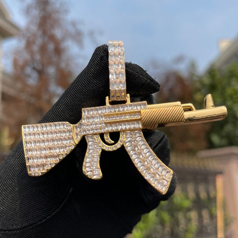 Iced Out Moissanite AK 47 Hip Hop Silver Pendant