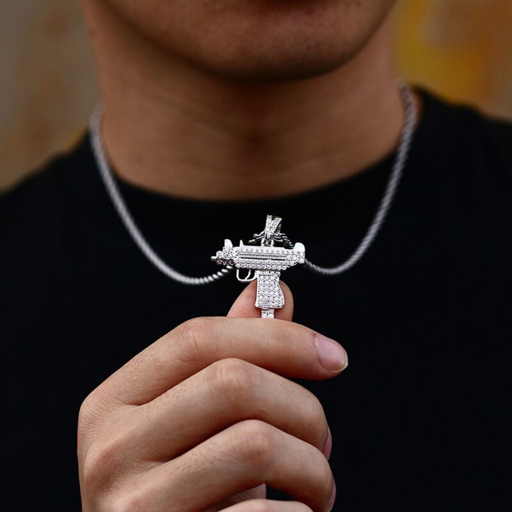 VVS1 Clarity Moissanite Diamond Gun Pendant For Men's