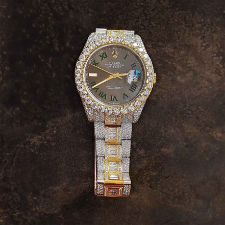 Moissanite Iced Out Dual Tone Time Piece For Men's