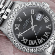 Custom Black Dial With Moissanite Roman Numerals Watch