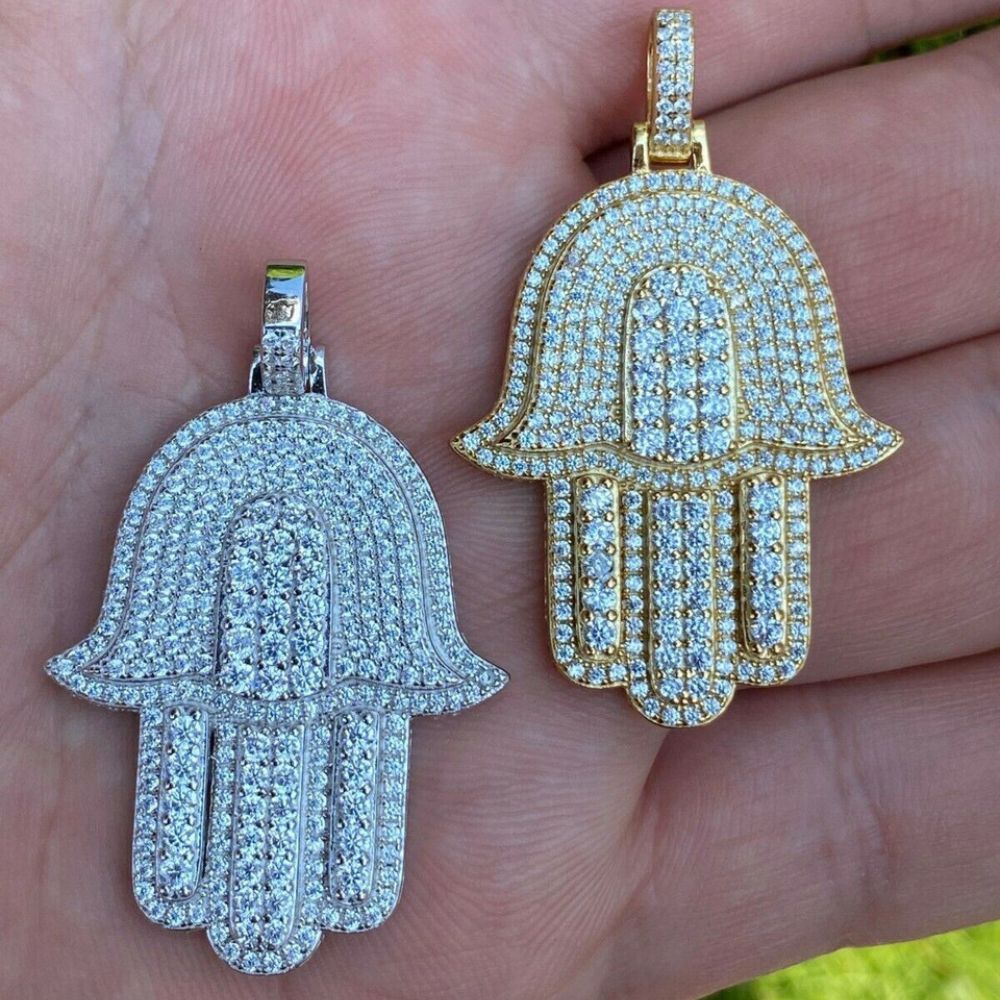 Hip Hop Moissanite Hamsa Hand 925 Silver Pendant