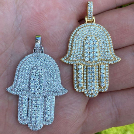 Hip Hop Moissanite Hamsa Hand 925 Silver Pendant