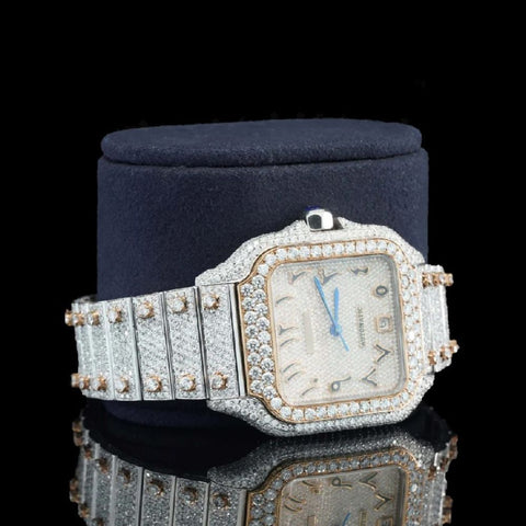 Arabic Numeric Dial Dual Tone Moissanite Iced Out Watch