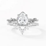 Moissanite Pear Cut  Filigree Style Wedding Ring Set