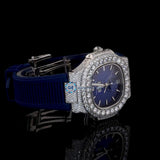 Blue Rubber Strap Moissanite Diamond Luxury Watch