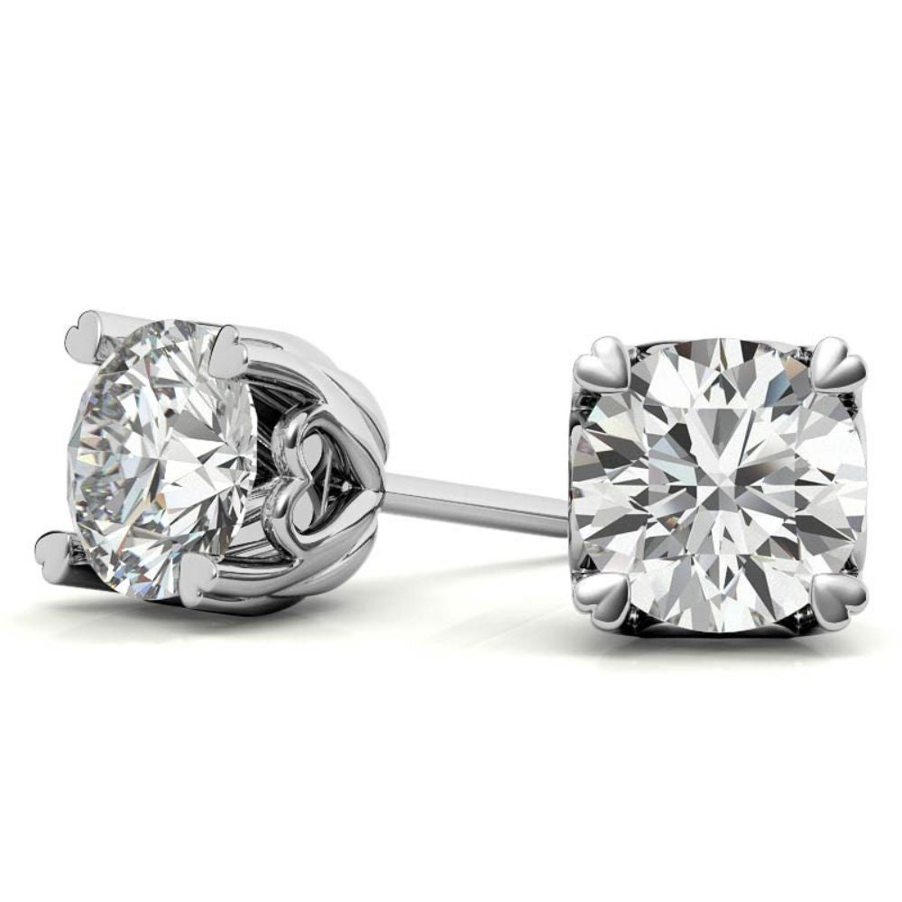 Heart Shaped Prong Moissanite Round Solitaire Stud Earrings