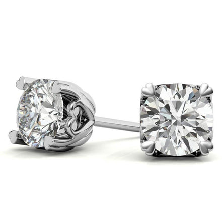Heart Shaped Prong Moissanite Round Solitaire Stud Earrings