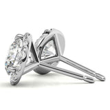 Three Prong Set Moissanite Round Cut Halo Earrings in White Gold