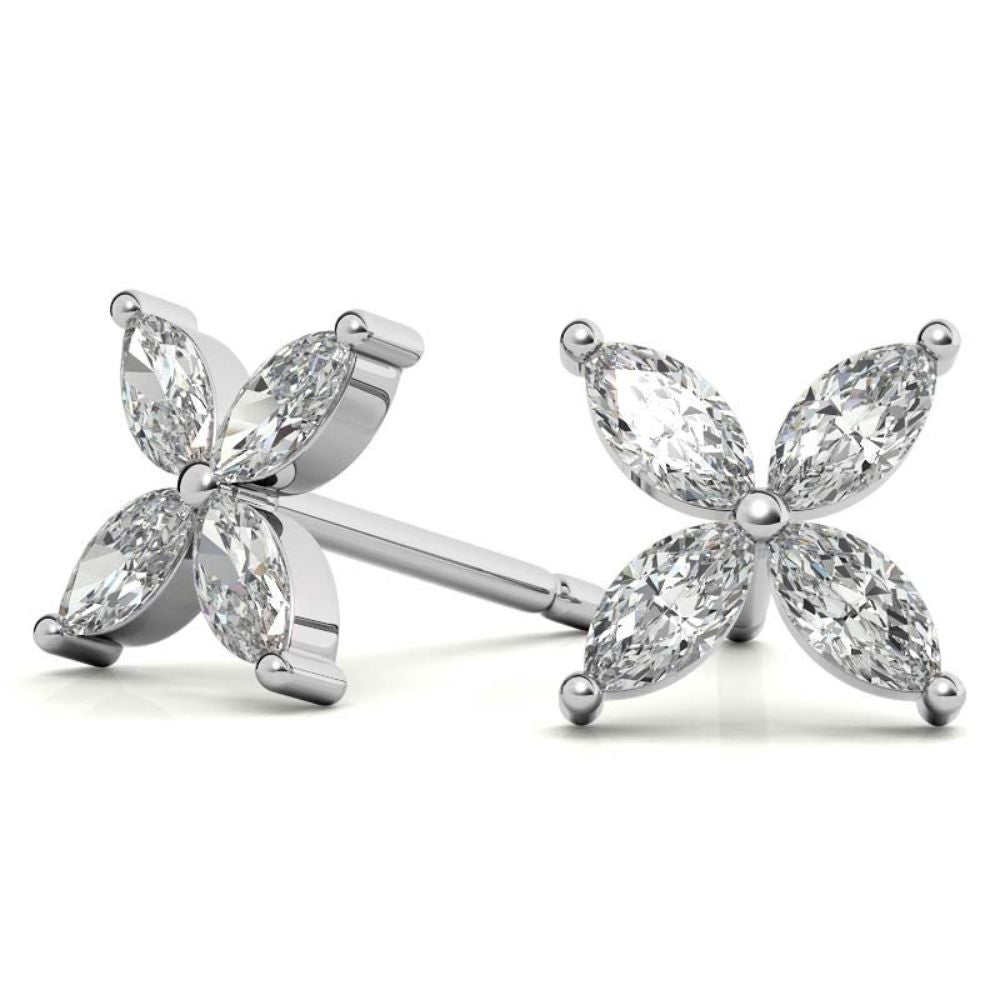 Elegant Marquise Diamond Flower Earrings For Women