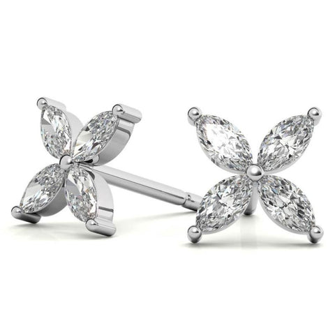 Elegant Marquise Diamond Flower Earrings For Women