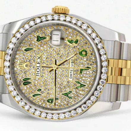 Custom Green Arabic Dial Moissanite Men's Watch