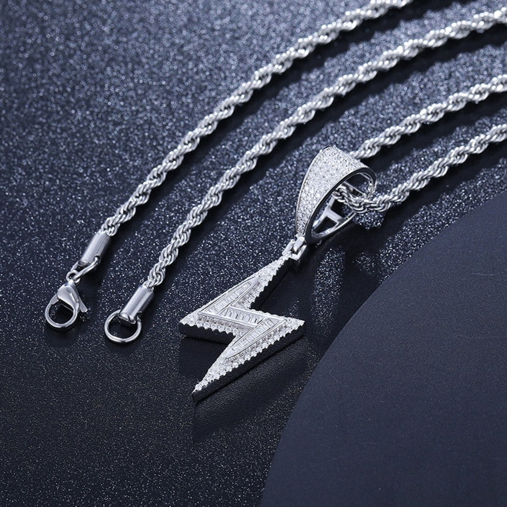 Moissanite Baguette Cut Lightning Bolt Pendant