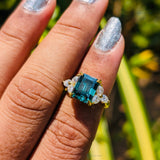 Green 4CT Emerald Cut Seven Stone Lab Grown Diamond Ring