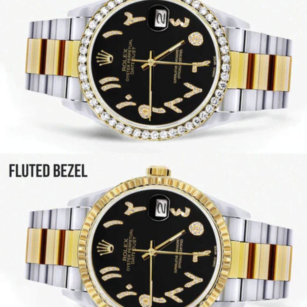 Black Arabic Dial Dual Tone Classic Moissanite Watch