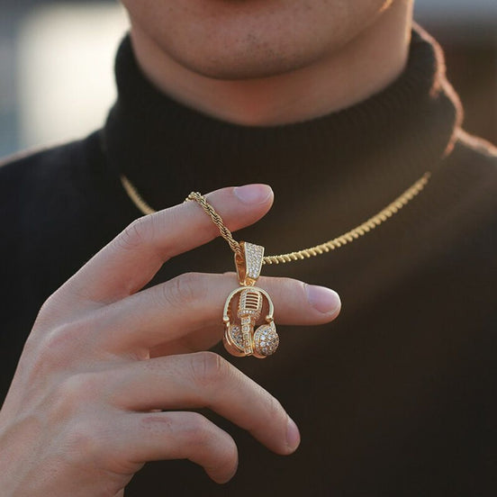Rock Music Headphones Iced Out Moissanite Pendant