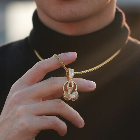 Rock Music Headphones Iced Out Moissanite Pendant