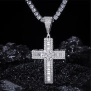 925 Silver Moissanite Baguette Cut Diamond Criss Cross Pendant