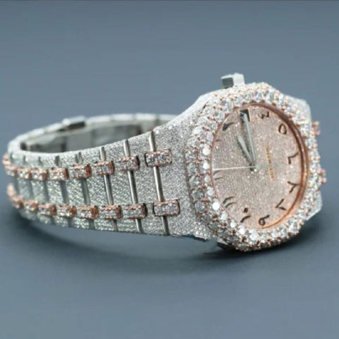 Arabic Dial Dual Tone Moissanite Hip Hop Watch