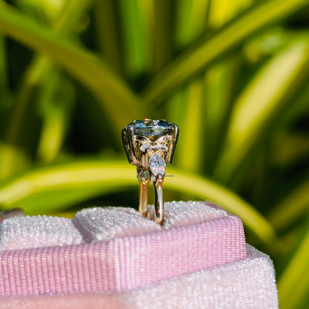Blue Stone Cushion Cut Unique Lab Diamond Wedding Ring