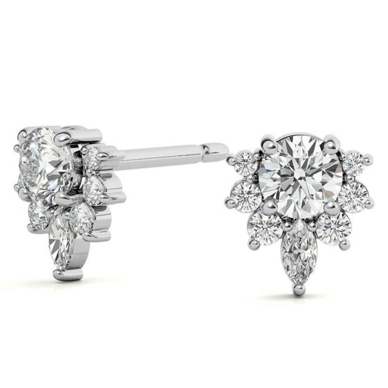Round Cut Moissanite Cluster Stud Earrings in White Gold