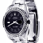 Stainless Steel Black Roman Numeral Dial Moissanite Watch