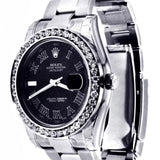 Stainless Steel Black Roman Numeral Dial Moissanite Watch