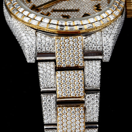 Dual Tone Arabic Numeric Moissanite Luxury Classy Men's Watch