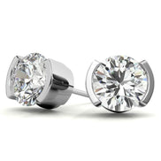 Half Bezel Round Cut Moissanite Dainty Earrings
