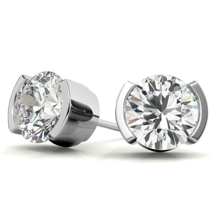 Half Bezel Round Cut Moissanite Dainty Earrings