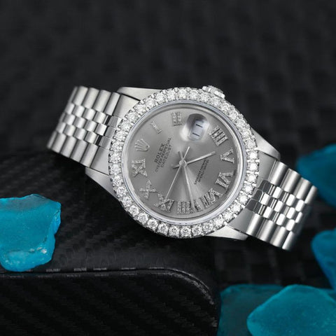 Grey Dial Stainless Steel Moissanite Diamond Unisex Watch