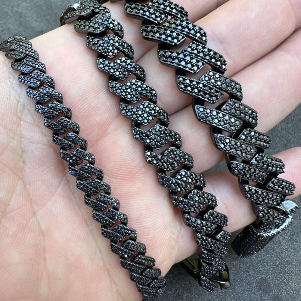 Black Moissanite Miami Cuban Link Hip Hop Bracelet